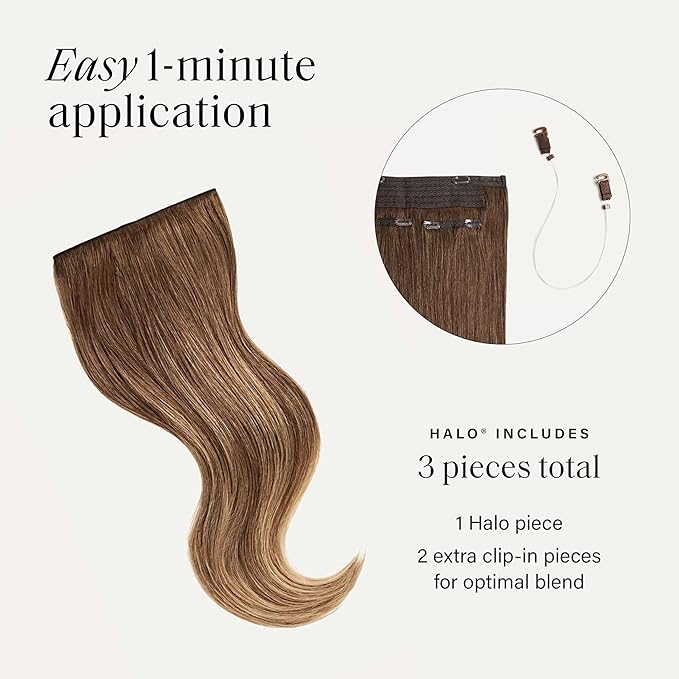 Luxy 100% Remy Human Hair – Halo Clip-In Hair Extensions –Natural Looking Volume & Length - One-Piece - Easy 5-Min Application 150 grams 12" Chestnut Brown Balayage