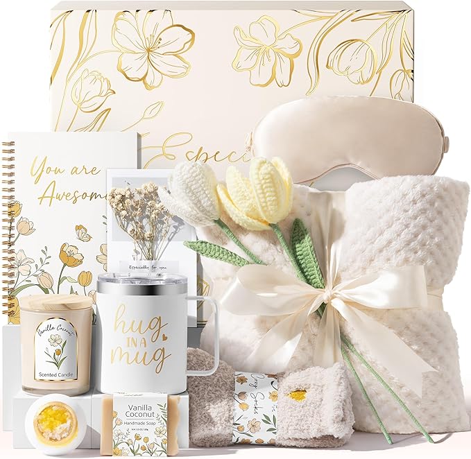 Christmas Birthday Gifts for Women Self Care Package, Get Well Soon Gift Baskets for Women Spa Gifts Set, Unique Thinking of You Inspirational Sympathy Gift Baskets for Mom Best Friend Sister Wife Her