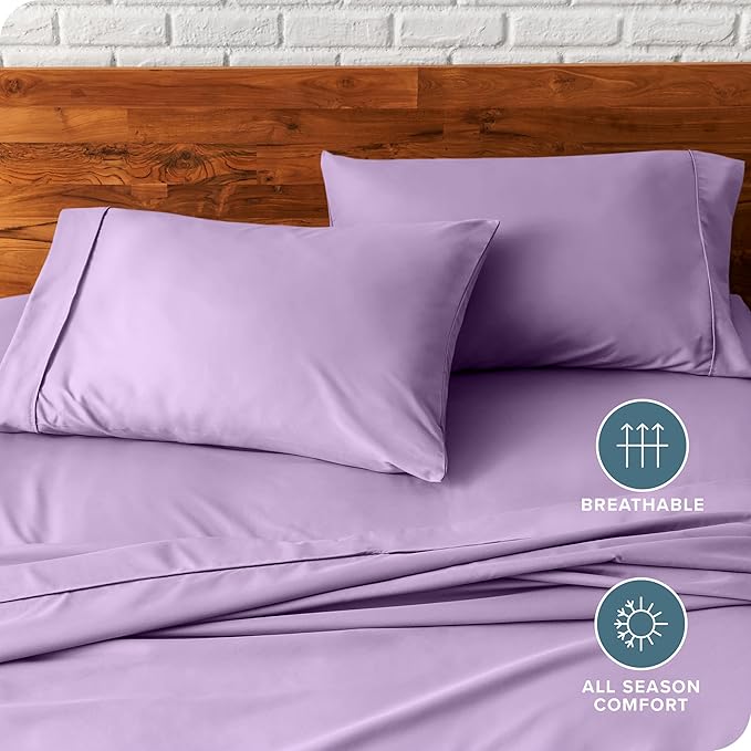 Bare Home Microfiber Pillow Cases - Standard/Queen Size Set of 2 - Cooling Pillowcases - Double Brushed - Lavender Pillowcases 2 Pack - Easy Care (Standard Pillowcase Set of 2, Lavender)