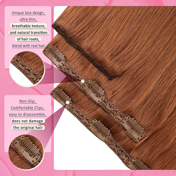 YoungSee Clip in Human Hair Extensions Light Copper Clip in Extensions Real Human Hair Copper Hair Extensions Clip ins Straight Soft Hair 18Inch 7Pcs 120G