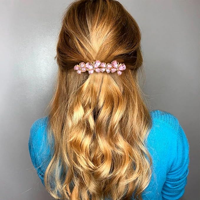 Joez Wonderful Rhinestone Hair Clips, Bridal Hair Accessories for Women, Sparkly Crystal Hair Pins, Fancy Hair Barrettes for Wedding, Bride, Long Hair (Pink Butterfly, 1 Pcs)