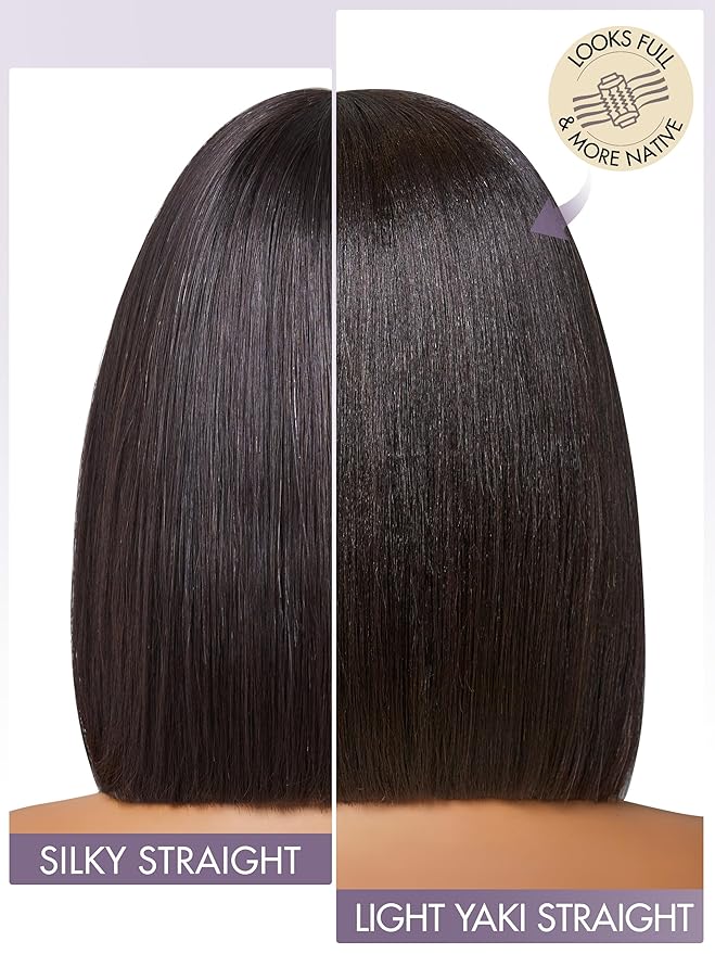 LUVME HAIR 10 Inch Light Yaki Straight Bob Wig with Bangs Human Hair Realistic HD Lace Short Black Bob Wigs, Ready to Go Blunt Cut Bob Wig Glueless 180 Density