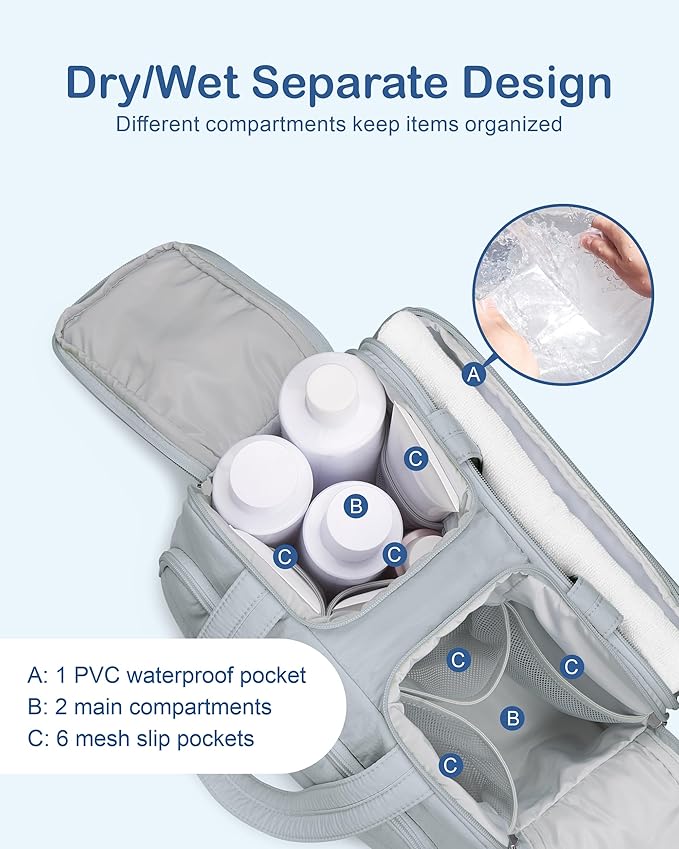 TOPDesign Travel Toiletry Bag for Women, Puffer Large Toiletry Bag, Lightweight Cosmetic Makeup Organizer with Handle for Traveling, Accessories, Essentials, Toiletries (Light Grey)