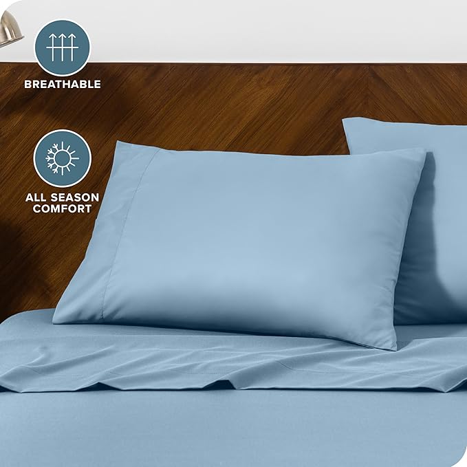 Bare Home Microfiber Pillow Cases - Queen Size Set of 2 - Cooling Pillowcases - Double Brushed - Easy Care - Envelope Closure (Queen Pillowcase Set of 2, Light Blue)