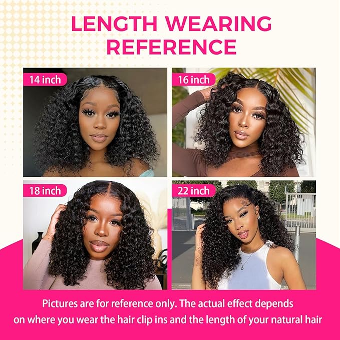 Lashey Clip in Hair Extensions 110g 7pcs Deep Wave Seamless Clip in Hair Extensions Human Hair 14 Inch Natual Black Thick Human Hair Clip ins Extensions for Women