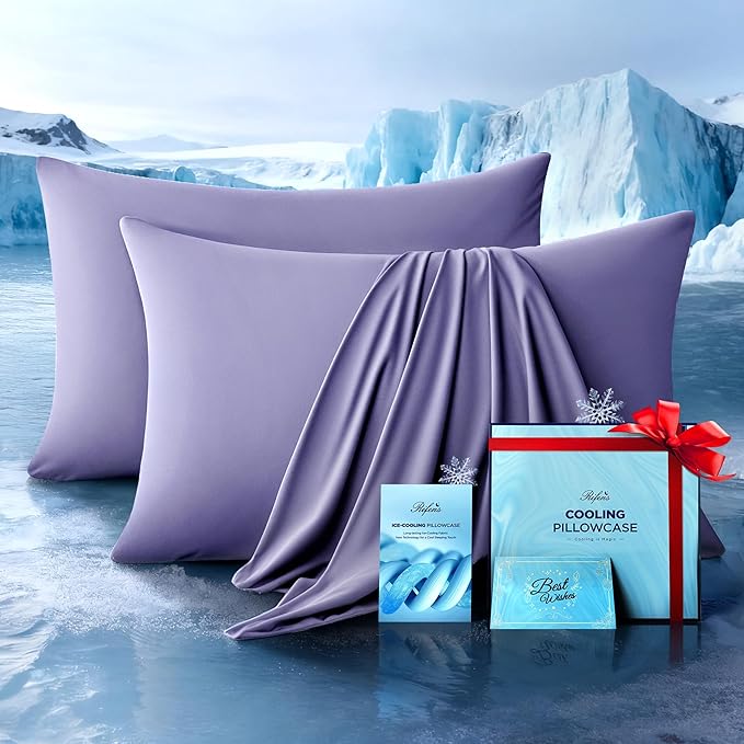 Ultra-Chill Cooling Pillowcase Set of 2 for Hot Sleepers, Softer Than Silk Pillow Cases for Protecting Hair & Skin, Breathable Bed Pillow Covers w/Zipper, Gifts for Women & Men(Purple, King)
