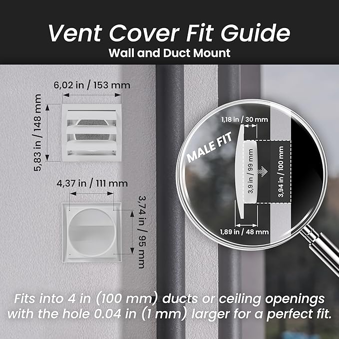 Repa Market 4 Inch White Dryer Vent Cover/Duct Cover for Walls or Ducting/ABS Plastic Grille with Flaps and Insect Screen/Exhaust and Dryer Vent Covers for Indoor & Outdoor Use