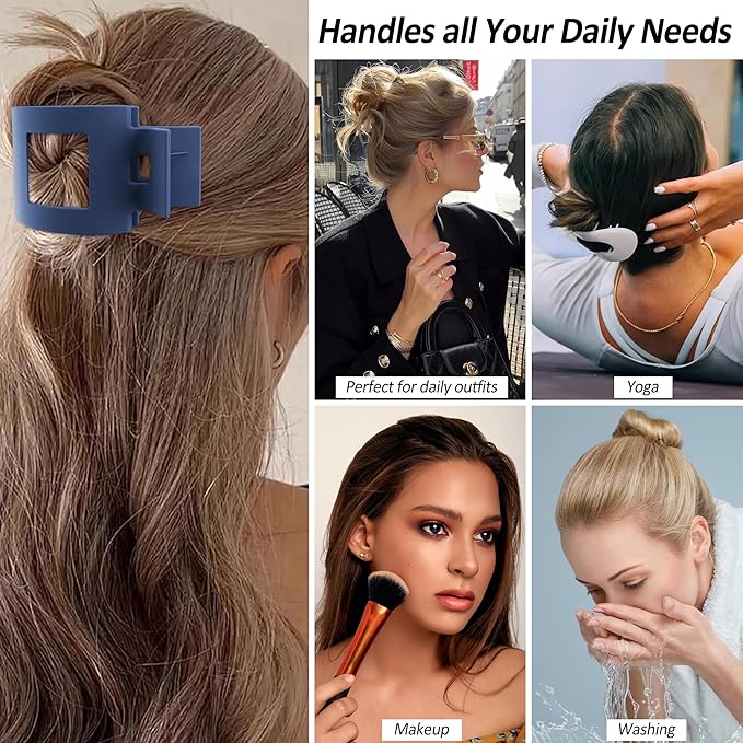 Velscrun Flat Hair Clips for Women Girls, 2 Styles 8 Pcs Lay Flat Claw Clips, Strong Hold French Duck Billed Large Side Hair Jaw Clip for All Hair Types, Non Slip Grip for Daily Styling Blue