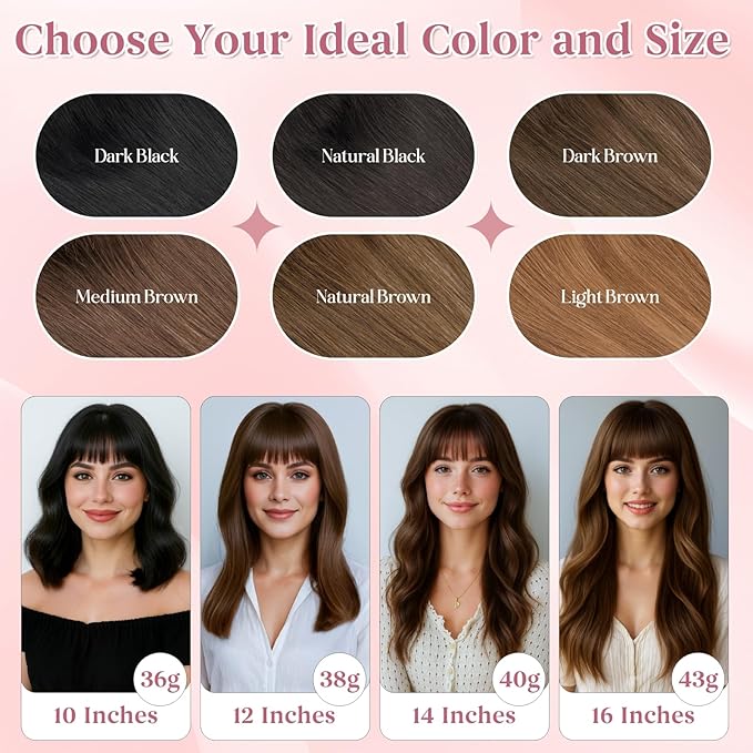 Real Human Hair Toppers for Women 3.54"*4.72" Silky Base 150% Density With Bangs Adjustable Parting Clip-In Topper Hairpieces for Women with Thinning Hair 14 Inches Dark Brown
