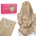 WENNALIFE Seamless Clip In Hair Extensions, 14 Inch 130g 7pcs Dirty Blonde Highlighted Bleach Blonde Hair Extensions Clip in Human Hair Invisible PU Skin Weft Natural Remy Human Hair Extensions