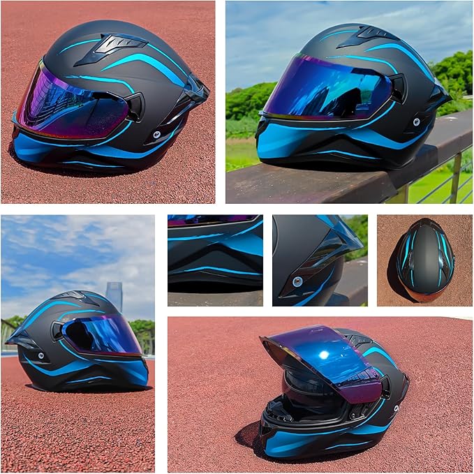 Full Face Motorcycle Helmets for Adult Men Women, DOT Approved Street Bike Racing Helmet Dual Visor Quick Release Buckle, Motorbike ADV Moped Helmet with Extra Clear Visor