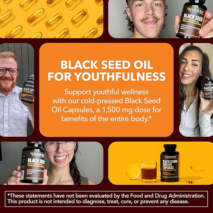 Cold Pressed Black Seed Oil Capsules - 1500mg Black Cumin Supplement for Immune Function, Digestive Support & Overall Health - Hair & Skin Superfood - Nigella Sativa - 1 Month Supply, Unflavored