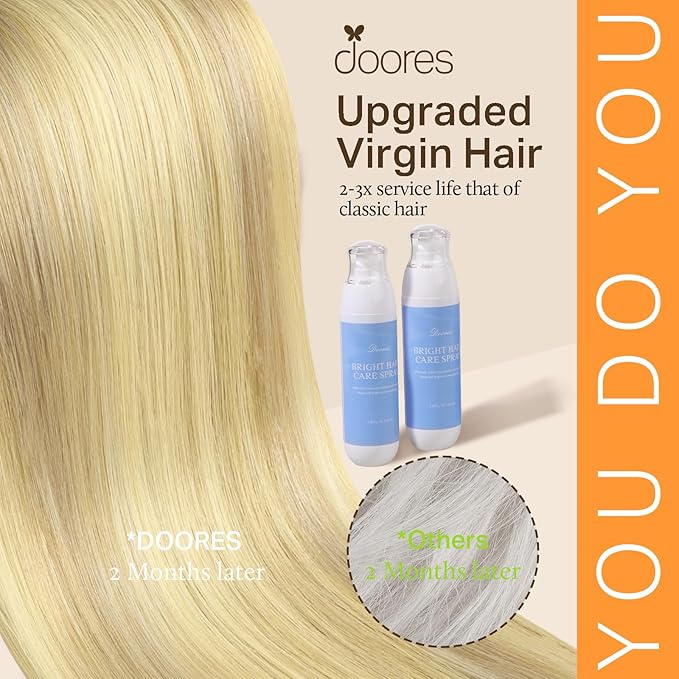DOORES Clip-in Hair Extensions Real Human Hair, Dirty Blonde & Platinum Blonde Mix, 80g, 12 Inch, 7pcs, Straight Natural
