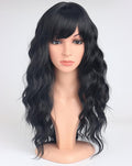 Black Wavy Wigs with Bangs for Women Glueless Black wigs Synthetic Long Black Wigs Natural Looking Heat Resistant for Daily Party Use 18 Inches