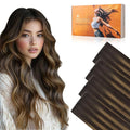 DOORES Invisi Edge Tape in Wide Hair Extensions Human Hair, Dark Brown to Chestnut Brown 4PCS Injection Tape ins 20g 14 Inch, Virgin Human 3 Inch Wide Injected Extensions Invisible