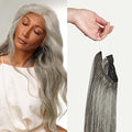 Luxy 100% Remy Human Hair – Halo Clip-In Hair Extensions –Natural Looking Volume & Length - One-Piece - Easy 5-Min Application 140 grams 16" Light Gray Halo