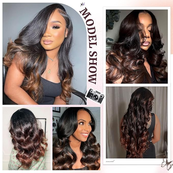 2x6 HD Lace Closure Body Wave Human Hair T1B/2/30 Chestnut Brown Ombre Transparent Lace Closure 2x6 Long Middle Part 100% Raw Virgin Human Hair 20 Inch 150% Density