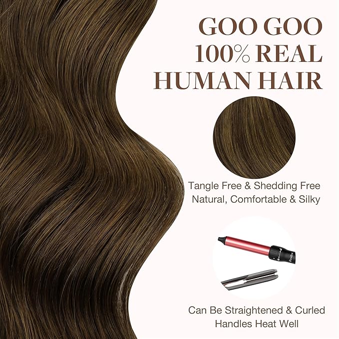 GOO GOO Tape in Hair Extensions Human Hair, 2C/4E/6C Brown Sugar Swirl Highlights, 18inch 50g 20pcs, Skin Weft Seamless Invisible, Silky Straight with Thick Ends, Remy Human Hair