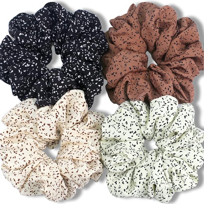 IVARYSS Extra Large Scrunchies for Women's Hair, Premium Satin Soft Jumbo Scrunchy, XL 6 inch Big Elastic Thick Band Hair Accessories, 4 Pack, Dots