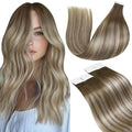 LaaVoo Human Hair Tape in Extensions Ombre Tape in Hair Extensions Human Hair Balayage Light Brown to Platinum Blonde with Brown Tape on Extensions Seamless 20pcs 40g 16inch