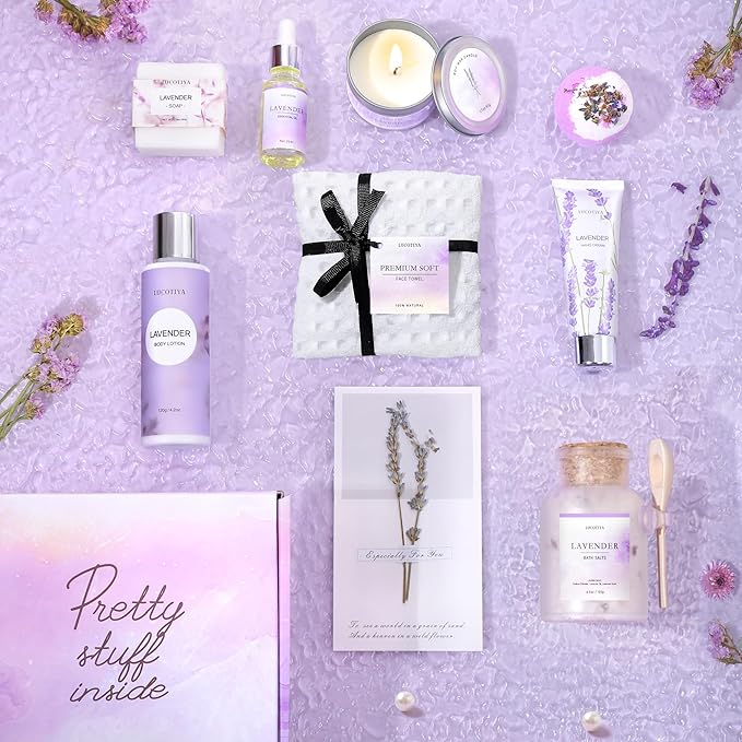 Gifts for Women Spa Gifts Baskets for Women Christmas Birthday Gifts Lavender Bath and Body Sets Mothers Day Gifts Relaxing Self Care Get Well Gift for Mom Her Girlfriends Sister Teacher Friends