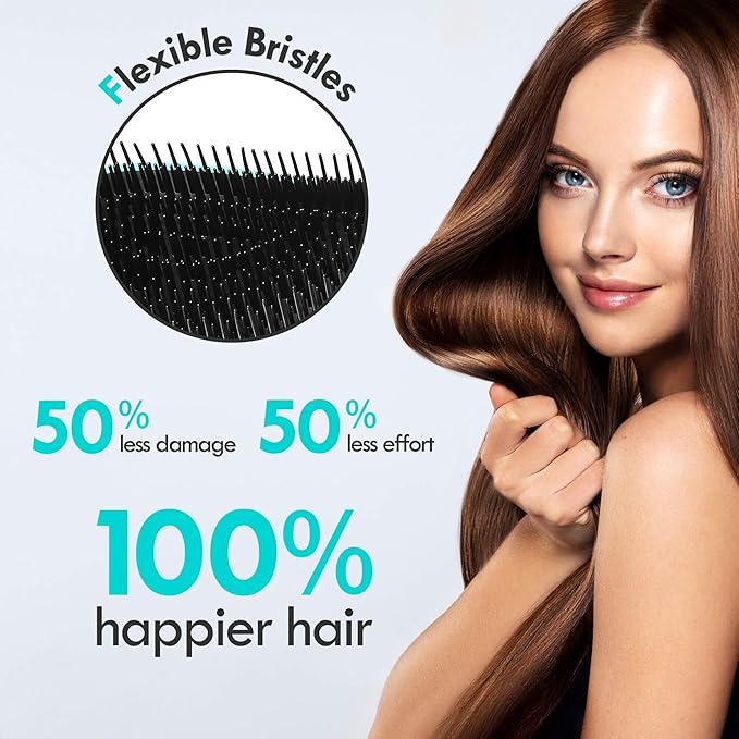 Detangling Hair Brush Set - 2 Pack Detangler Hairbrush with Ultra Soft Bristle for Effortless Tangle Removal - For Dry Wet Damaged Curly Hair for Men Women Girls Boys Kids - Pink & Green