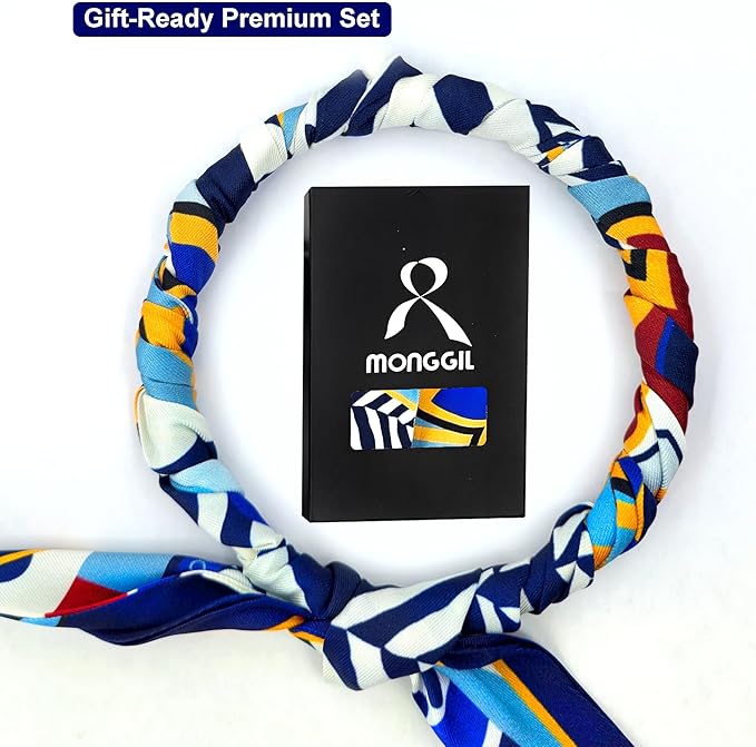 Skinny Scarf 3 Pack for Women – Bag Scarf, Silk Hair Scarves (Original Prints, Premium Twill, 3 Designs)