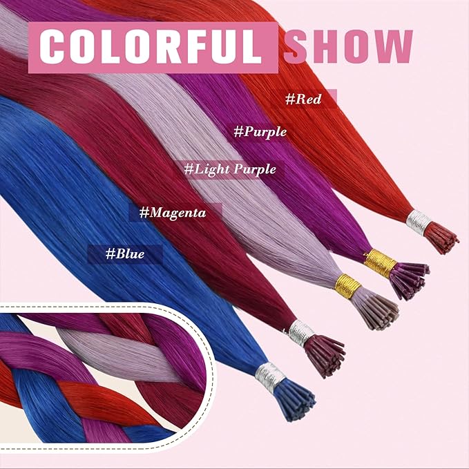 YoungSee Red I Tip Hair Extensions 18 Inch I Tips Hair Extensions Real Human Hair Colored Itip Extension Red 30s 25g Color Hair-Extension for Women Girls Cosplay