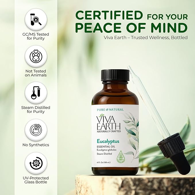 Eucalyptus Essential Oil – Pure and Natural Eucalyptus Aroma for Diffusers, Aromatherapy, Hair and Scalp Care, Skin Care, Massage Oils, Soap and Candle Making – with Dropper, 4 oz
