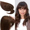 SEGO 100% Real Human Hair Toppers, with Air Bangs, Silk Base 150% Density, Clip in Topper, 2.7”x5.1”, HairPieces for Women, with Thinning/Hair Loss Cover Gray