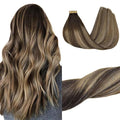 GOO GOO Tape in Hair Extensions Human Hair, 4/26/4 Balayage Chocolate Brown to Honey Blonde, 20inch 50g 20pcs, Skin Weft Seamless Invisible, Silky Straight with Thick Ends, Remy Human Hair