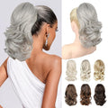 Ponytail Extension - 14" Claw Clip in Ponytail Hair Extensions Natural Soft Synthetic Layered Wavy Pony Tail Hair Pieces for Women - Silver Grey