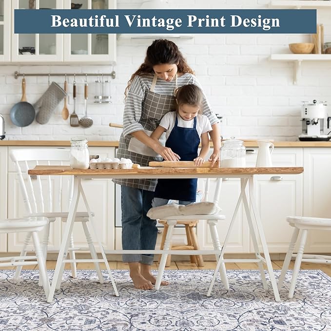 Area Mat for Living Room, 5'x8' Waterproof Vintage Print Floor Mat for Bedroom Kitchen, Stain Resistant Non-Slip Rug for Under Dining Table, Soft Floor Play Pad for Baby Spills, Pet Accidents