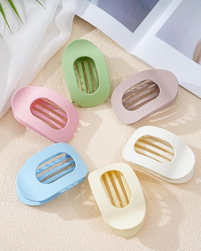 6 PCS Flat Hair Clips for Women - French Medium Flat Claw Clips for Thick Thin Hair, Strong Grip Non Slip Hair Claw Clips for Women Girls