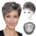 REECHO Hair Topper, Short Wiglet Hair Topper for Women with Thinning Large Coverage Synthetic Top Crown Hairpiece for Women - Steel Gray