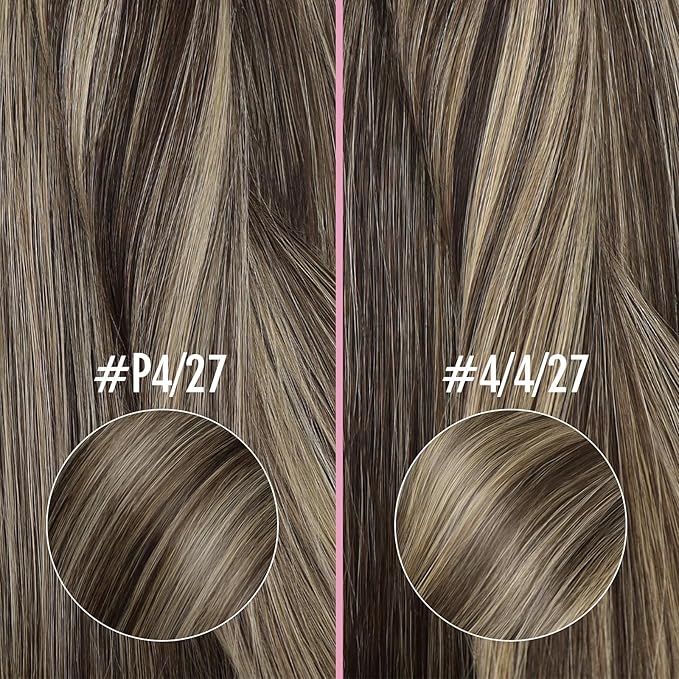 YoungSee Invisible Nano Rings Hair Extensions Dark Brown with Caramel Blonde Pre Bonded Nano Human Hair Extensions Highlight Brown Human Hair Nano Extension Silky Straight 16inch 50grams 50strands