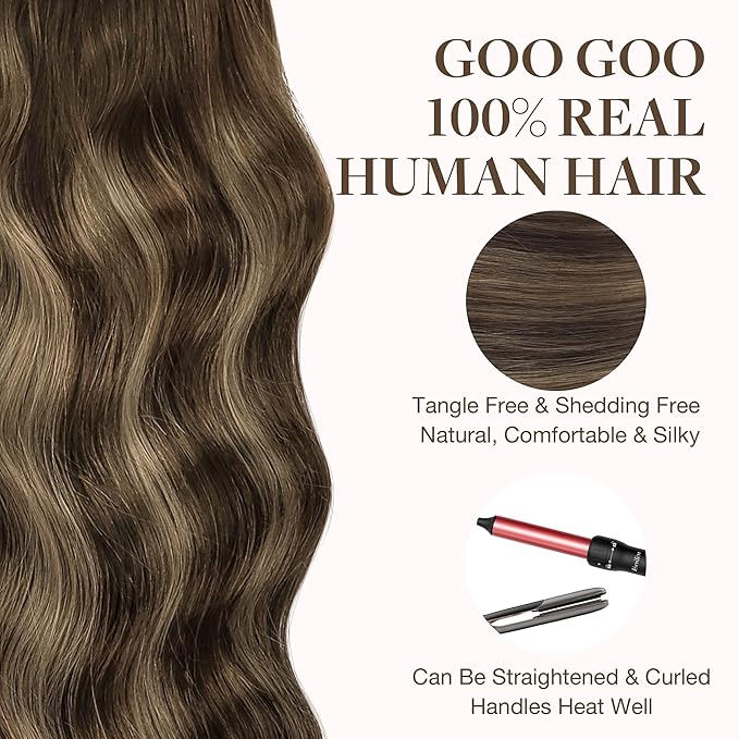 GOO GOO Tape in Hair Extensions Human Hair, 4/26/4 Balayage Chocolate Brown to Honey Blonde, 24inch 50g 20pcs, Skin Weft Seamless Invisible, Silky Straight with Thick Ends, Remy Human Hair