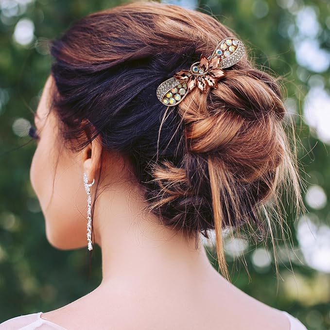 Geyoga 6 Pieces Vintage Hair Barrettes for Women Retro Flower French Pearl Crystal Rhinestones Clips Hair Pins for Women Styling Accessories(Bright Style)