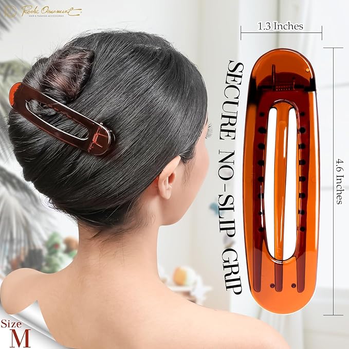 RC ROCHE 6 Pcs Flat Claw Hair Clips for Women Lay Down Barrettes No Crease Side Slide Thick Long Hair Duckbill French Against Head Jaw Claw Styling Clamp, Medium Brown
