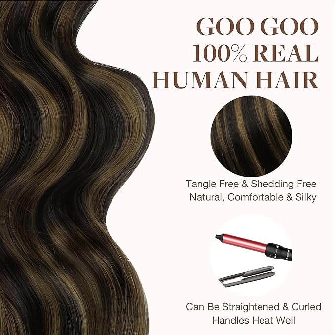 GOO GOO Tape in Hair Extensions Human Hair, 1B/6/1B Balayage Natural Black to Chestnut Brown, 26inch 120g 40pcs, Skin Weft Seamless Invisible, Silky Straight with Thick Ends, Remy Human Hair