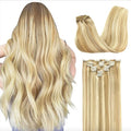 GOO GOO Clip in Hair Extensions Real Human Hair, Remy Human Hair Extensions Clip ins for Women, Natural Human Hair, 22inch 170g 7Pcs, #18A/613A Dark Blonde Highlighted Bleach Blonde