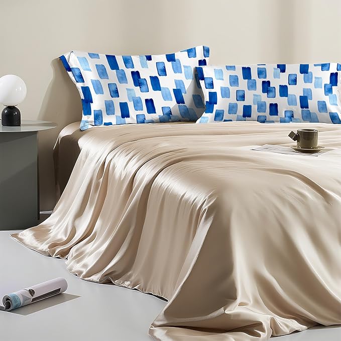Satin Pillowcase 1 Pack-Modern Style Abstract Blue Silky Pillow Cover for Hair and Skin,Standard Size 20x26 Inch Soft Cooling Printed Pillow Cases with Hidden Zipper,Gifts for Women Men