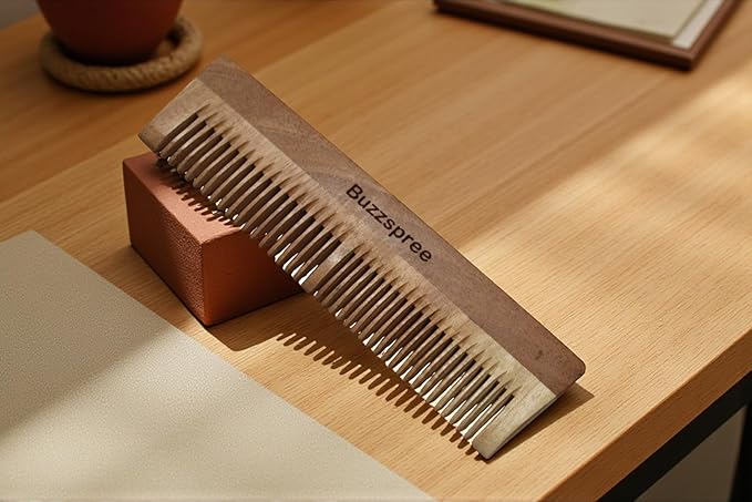 Natural Neem Wood Comb Set of 2 [Plain Lily & Shampoo comb]– Wide & Fine Tooth Handmade Wooden Hair Combs for Men & Women | Eco-Friendly, Plastic-Free, Scalp care for Gentle Hair Care