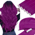 YoungSee Tape in Extensions Human Hair Purple Invisible Tape in Hair Extensions Purple 10pcs 25g Color Human Hair Tape in Extensions 14In Short-Hair for Cosplay