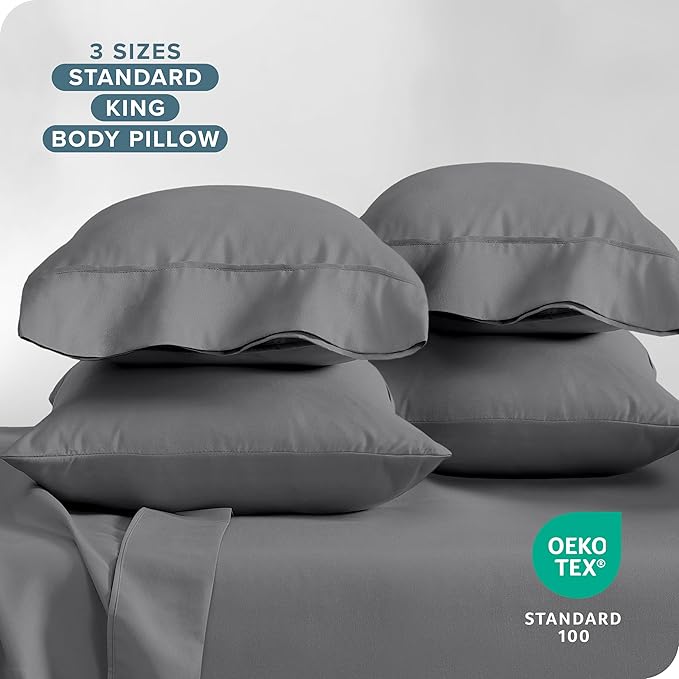 Bare Home Microfiber Bulk Pillow Cases - Standard/Queen Size Set of 4 - Cooling Pillowcases - Double Brushed - Grey Pillowcases 4 Pack - Easy Care (Standard - 4 Pack, Grey)