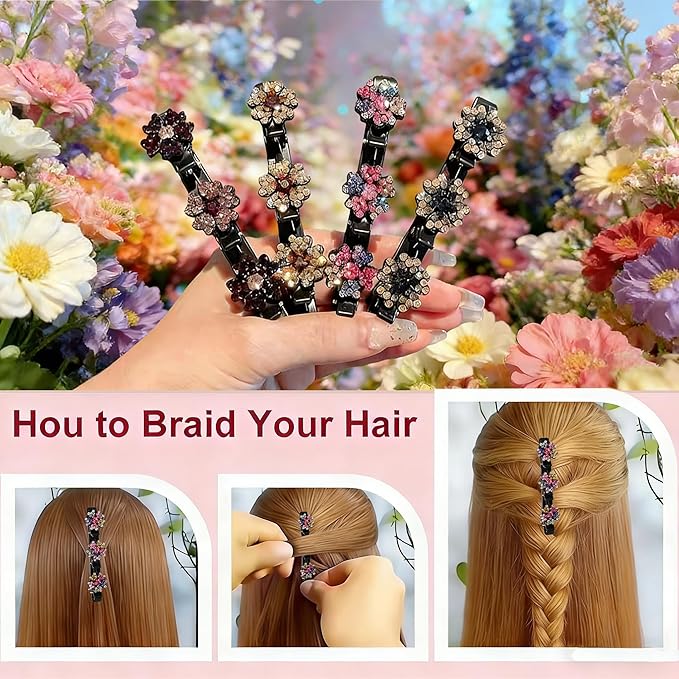 4PCS Sparkling Crystal Stone Braided Hair Clips for Women,Rhinestone Hair Clip for Short and Long Hair,Duckbill Hair Clips for Thick and Fine Hair,Hair Styling Accessories Birthday & Christmas Gifts
