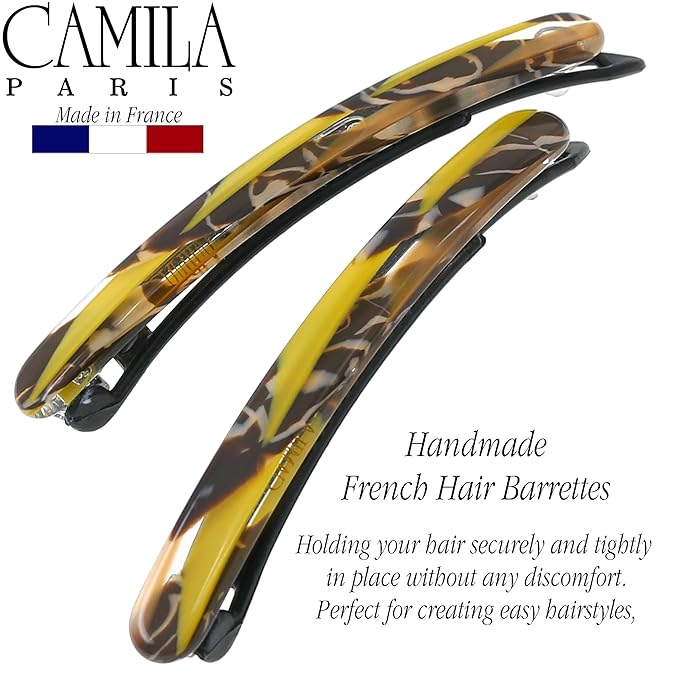 Camila Paris CP3374 French Hair Barrettes Clips for Women, Handmade, Girls Side Slide-in Barrette Clip, Hair Accessories for Women. Strong Hold No Slip Grip Fashion Durable Styling, Made in France