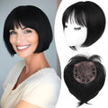 LEEONS Hair Toppers for Women with Bangs Short Bob Synthetic Pieces for Thinning Hair Side Part (Black)