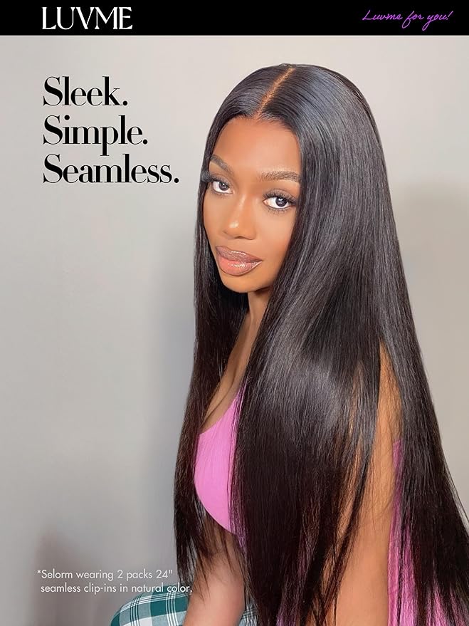 LUVME Silky Straight Seamless 110g 7Pcs Clip in Hair Extensions Full Max with 20inch Remy Human Hair Extensions, Natural Black 100% Real Soft Human Hair
