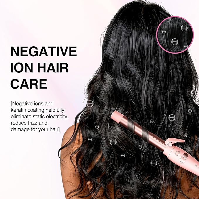 Extra-Long Barrel Rotating Curling Iron with Short Clamp, Automatic Curling Iron 1 Inch Creates Loose Curls – for Medium and Long Hair, High Heat 410°F, Instant Heat up, Double Ceramic, Dual Voltage